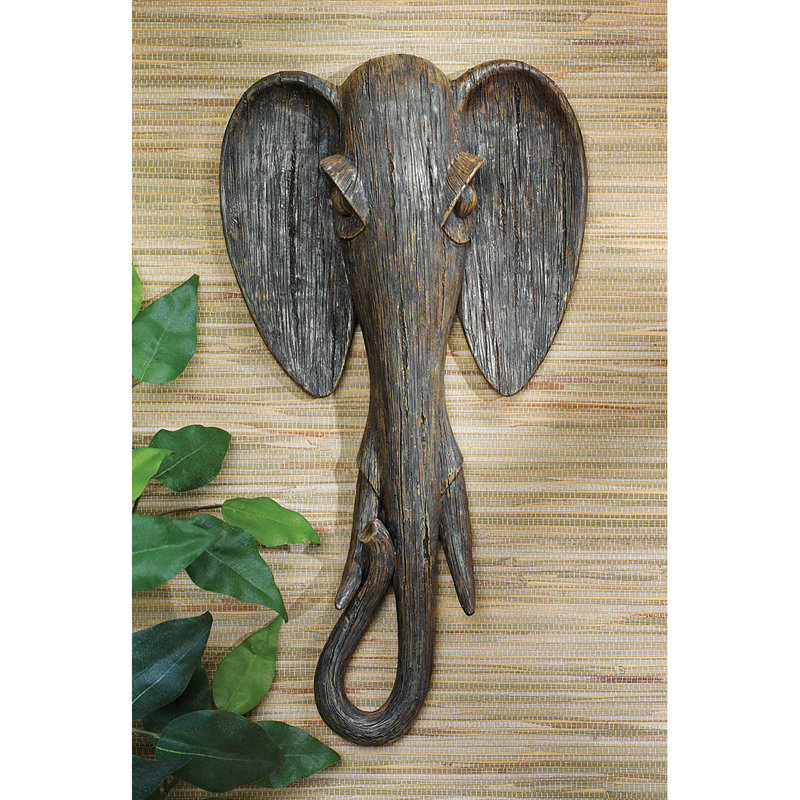 Hand-Painted Resin Elephant Wall Sculpture with Faux Wood Grain