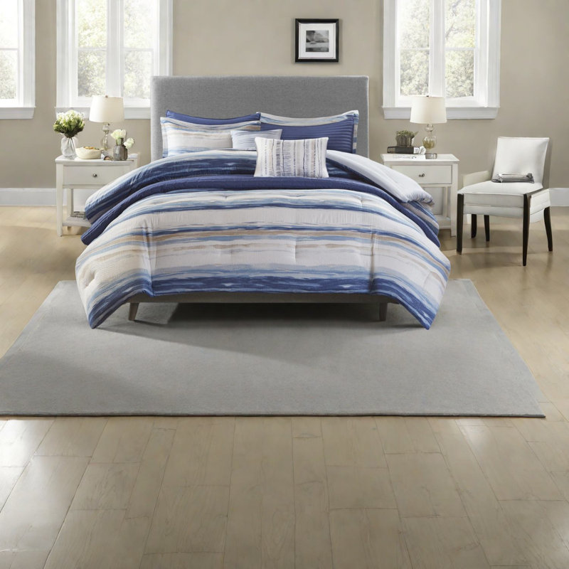 Ensemble de literie Tranquil Blue, courtepointe en polyester Seersucker, Relaxing Home