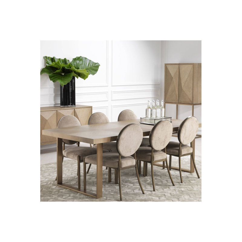 Borghese Solid Oak Dining Table, Wash Oak/Brushed Brass, 39.3701" W x 90.5512" L