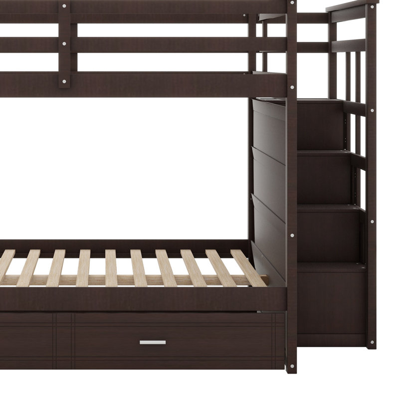 Bunk Bed With Trundle Bed And Staircase, Espresso