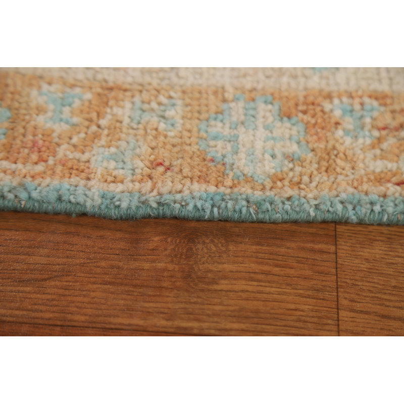 Tapis bleu en laine noué à la main de conception unique 2 pi 1 po x 3 pi 10 po New Age