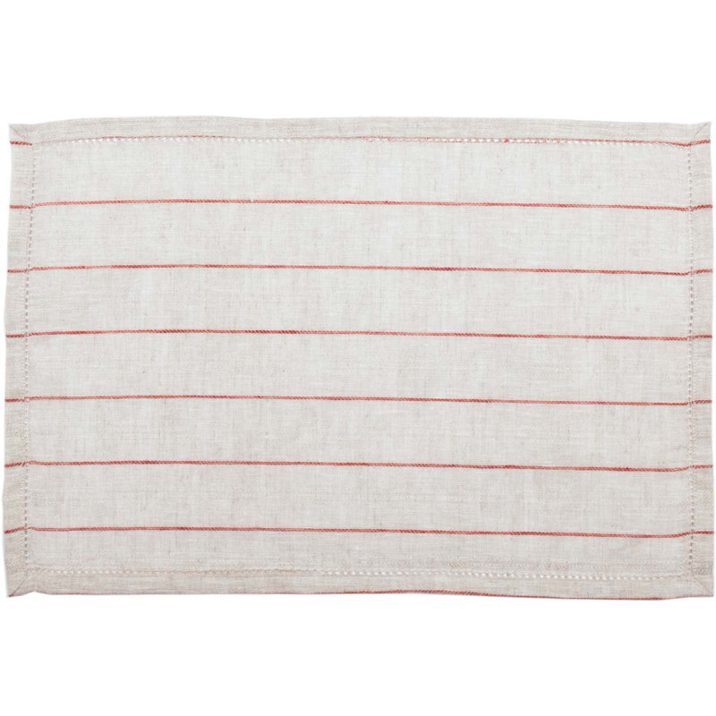 Charley Tan and Rust Linen Striped Rectangle Placemats, Set of 6