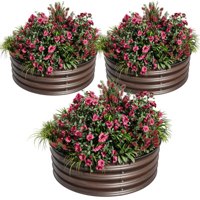 Round Raised Garden Bed, 3-Piece 2 x 1.5FT Galvanized Metal Garden Bed Kit with Safe Edge, Rust-Resistant Planter for Vegetables Flowers