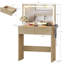 Bureau de coiffeuse à miroir DEL - table de maquillage cannelée de 31,5 po, éclairage réglable, 2 tiroirs, 3 modes d'éclairage, prise de courant, support pour sèche-cheveux, coiffeuse de chambre à coucher pour femmes et filles, couleur: bois naturel-14553884