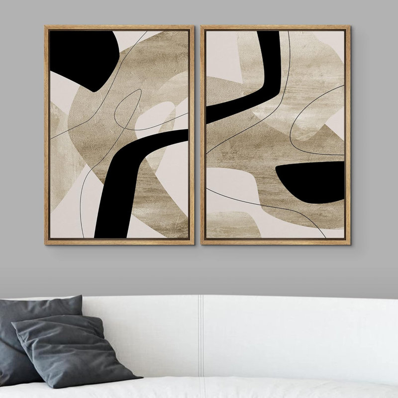 «Yellow Minimalist Abstract», 2 pièces sur toile, Encadré naturel, H 36 po x l 24 po