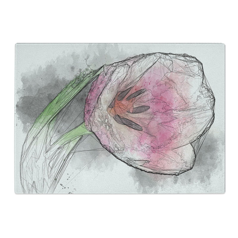 Tempered Glass Pink Tulip Chopping Board, 28.5 cm x 39 cm