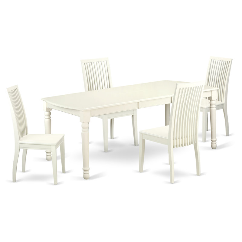 Ensemble de salle à manger 5 pièces comprenant une table de salle à manger rectangulaire avec rallonge papillon et 4 chaises de cuisine, 42 po x 78 po, lin blanc