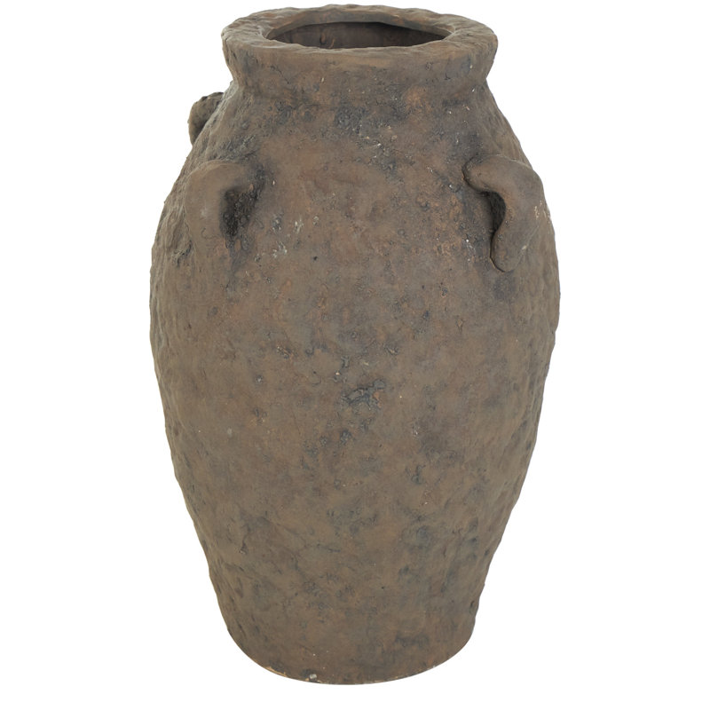 Decorative handmade ceramic vase with four handles, H 15,45 po x l 9,85 po x P 9,8 po