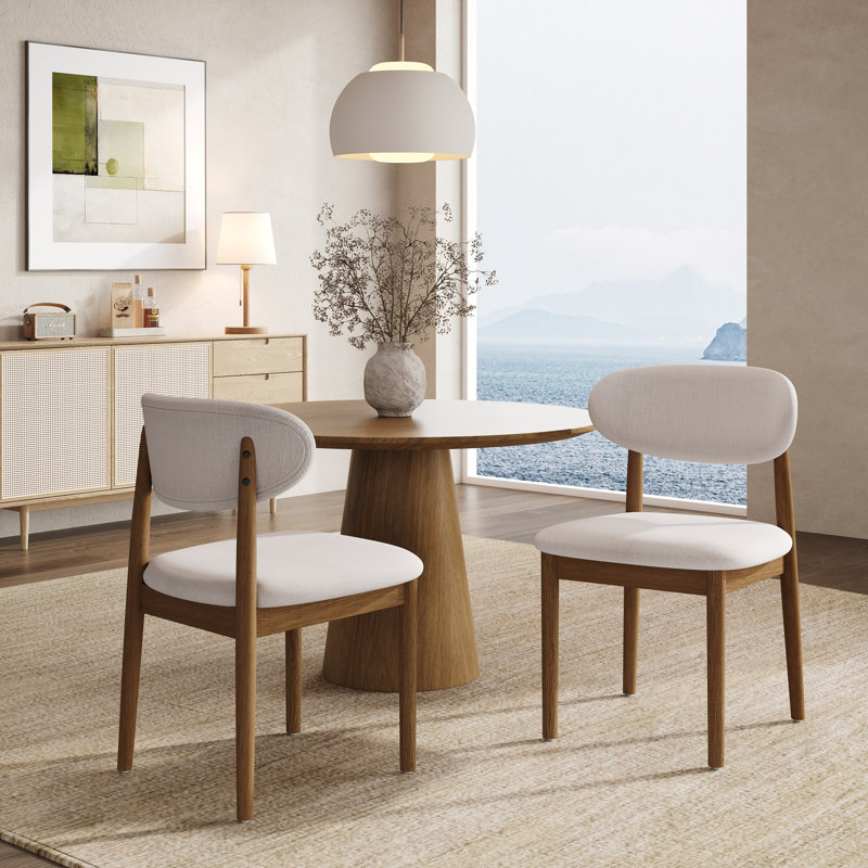Nero Modern Solid Wood Side Chairs With Curved Backrest And Upholstered Seat, Walnut, Beige
