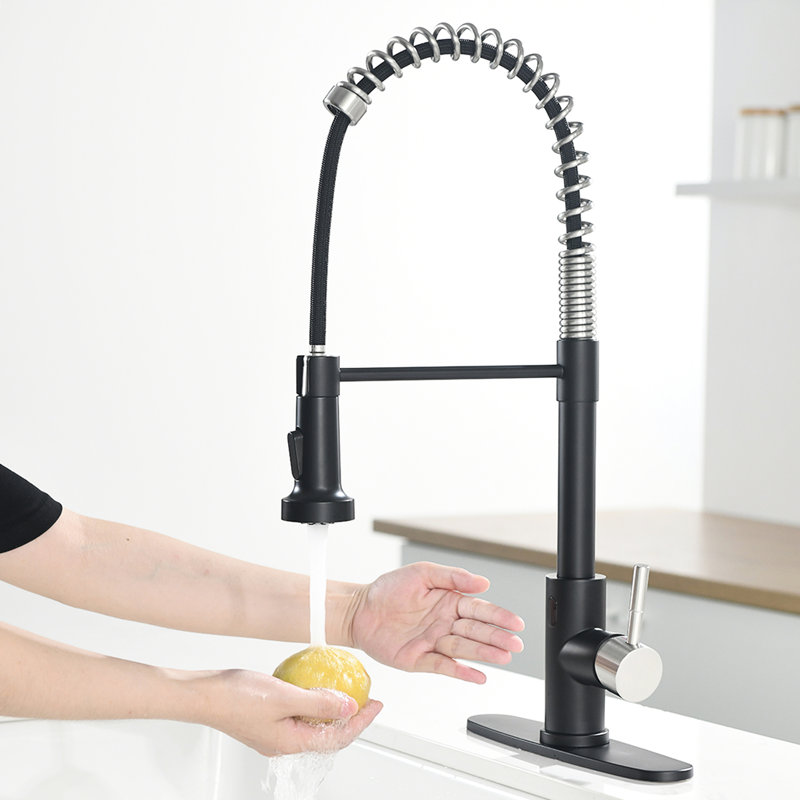 Kitchen Faucet With Motion Sensor - Automatic Smart Touchless Hygienic And Convenient For In Black/Silver Stainless Steel Tap Activated Modern Black Silver Finish Kitchens