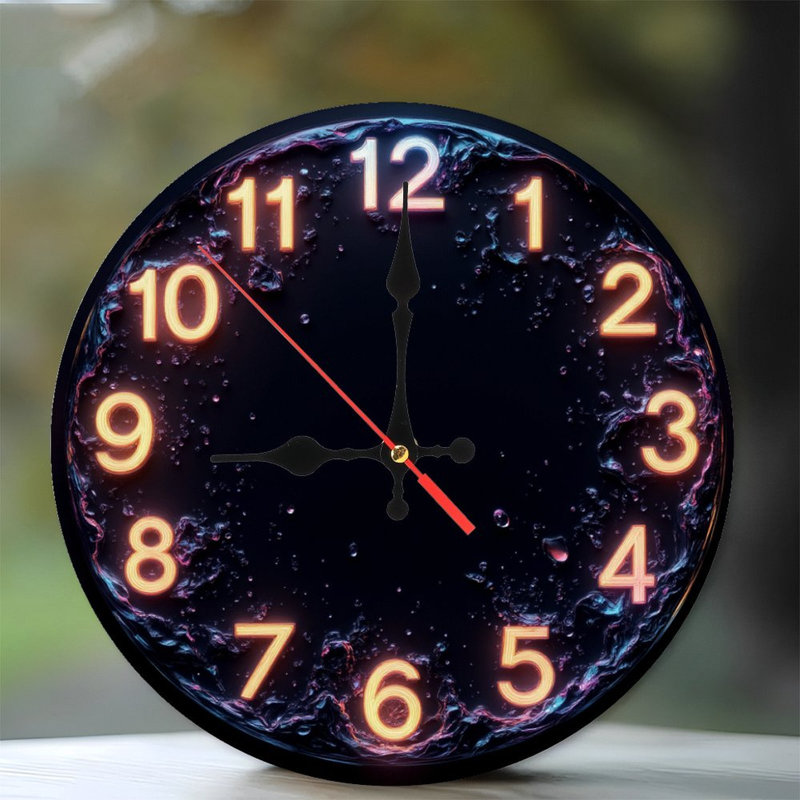 Chiffres de style néon sur cadran de l'horloge liquide