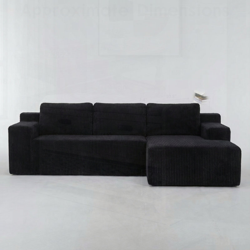 Canapé modulaire en L Corduroy, Velours côtelé noir