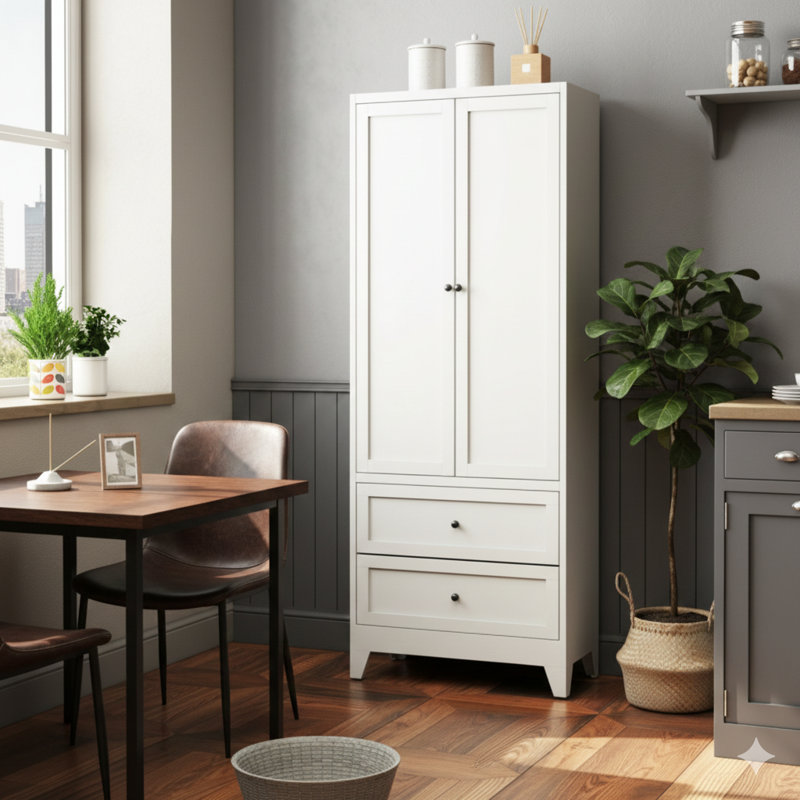 Armoire garde-manger blanche de 72 pouces avec deux tiroirs, armoire de cuisine autonome avec tablettes réglables, organisateur robuste pour épices, vaisselle, petits électroménagers dans la cuisine, le garde-manger et la salle à manger