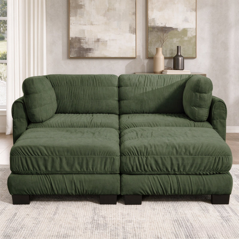Canapé modulaire en U avec repose-pieds mobile 78,7 po Chenille, Mousse verte