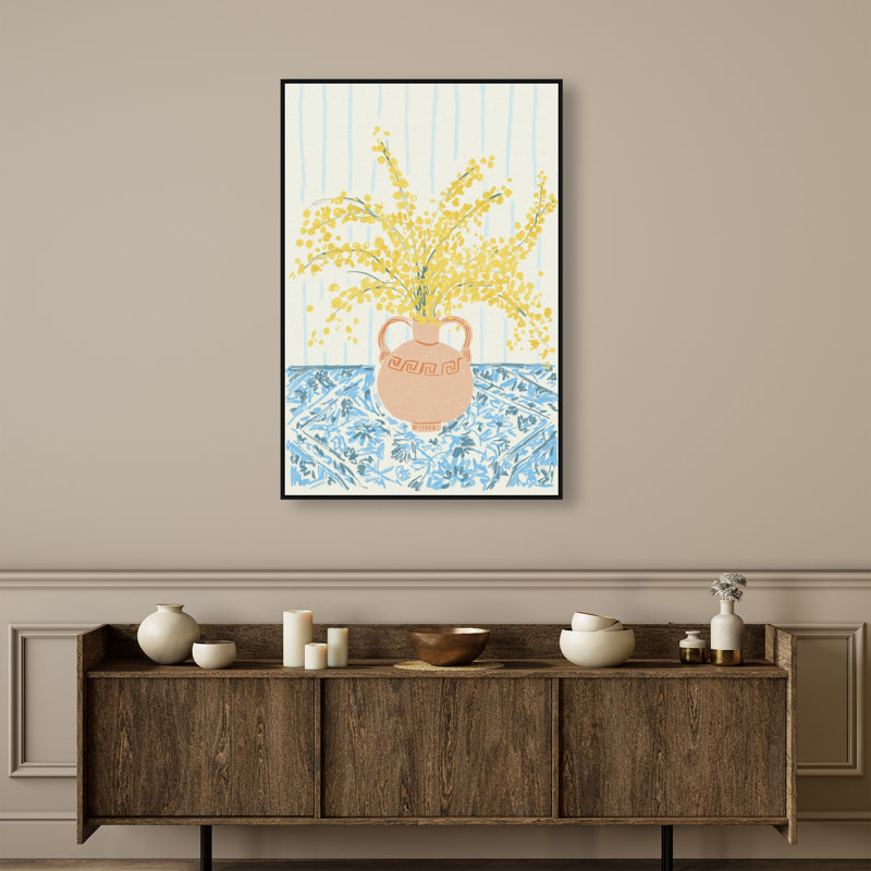 Sunny Flower Vase Print by Oliver Gal, 37"H x 25"W, Black Floater Frame