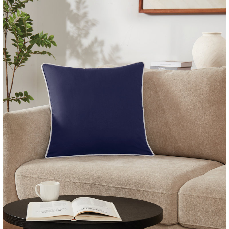 Brooklyn Loom Solid Contrast Piped Decorative Pillow, Navy, Square 20"