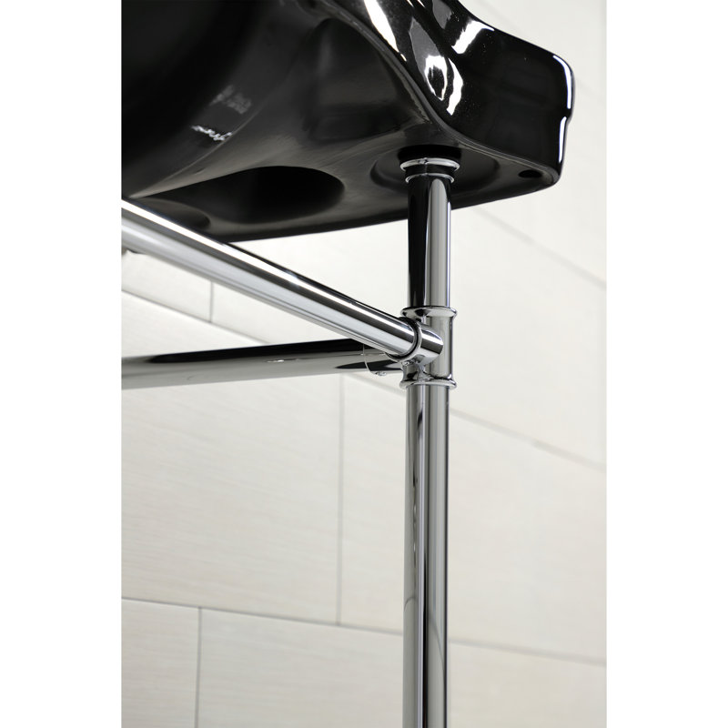 Kingston Brass Imperial 36-Inch Ceramic Console Sink Basin with Stainless Steel Legs (8-Inch, 3-Hole), Polished Chrome