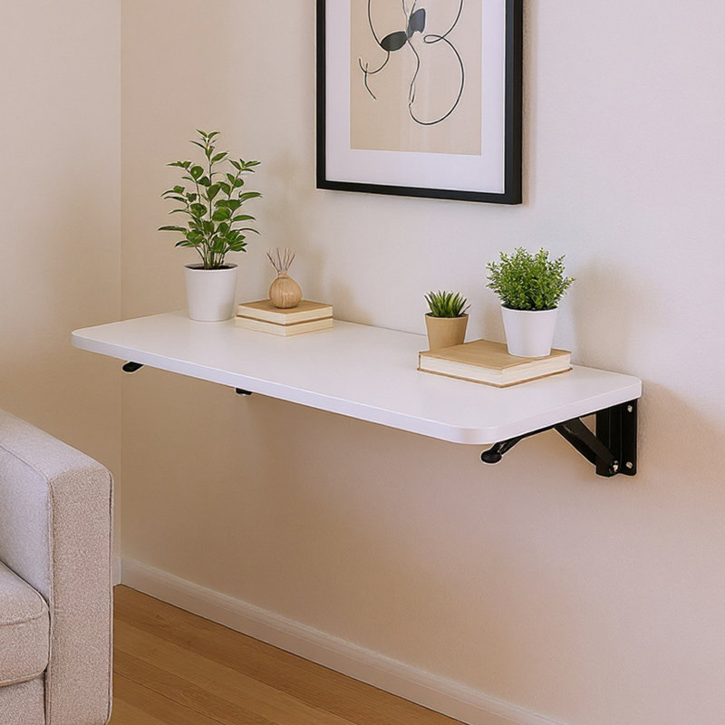Metal Base Floating Desk, White, 3cm H x 52cm W x 24cm D