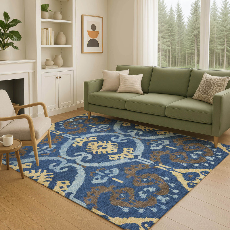 Tapis ikat intérieur / extérieur lavable à la machine Chantille ACN2614, Marine, 3 pi x 5 pi