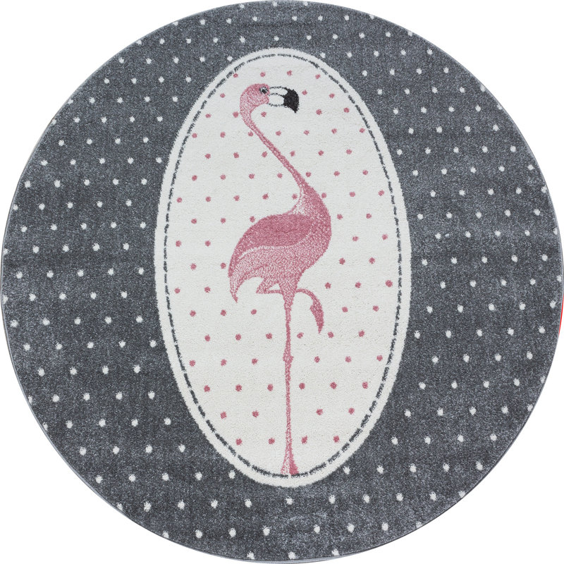 Peachey Flatweave Pink/Grey/White Rug, Round 160cm