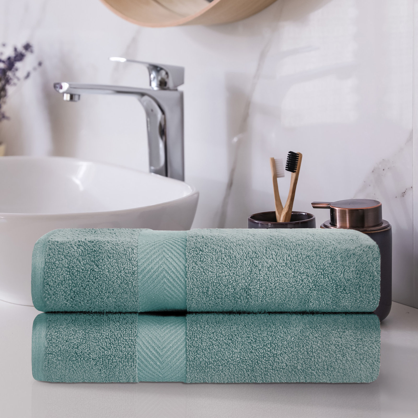 Hamachi 6-Piece Cotton Towel Set, Jade, Bath Towels - 2 Pack