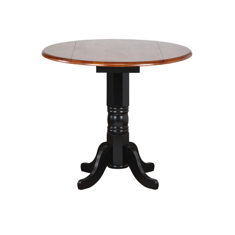 Azizi Solid Wood Solid Wood Top Pedestal Dining Set, Antique Black/Cherry