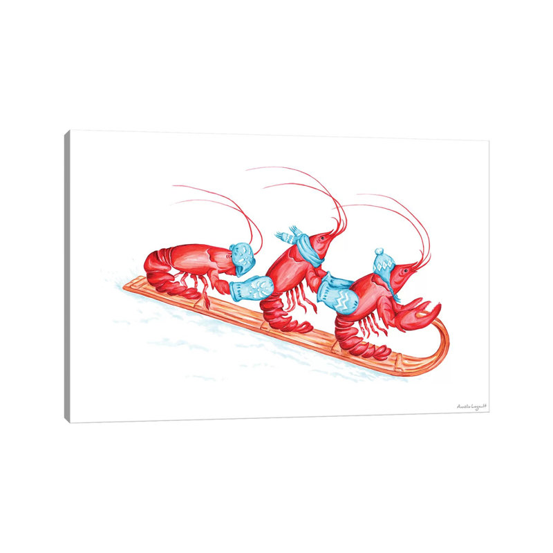 Lobsters Toboggan by Amélie Legault - Wrapped Canvas Gallery-Wrapped Canvas Giclée, 20.32 cm H x 30.48 cm W