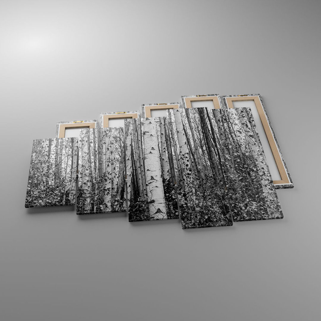 5-tlg. Leinwandbilder-Set Birch Trees Forest Monochrome