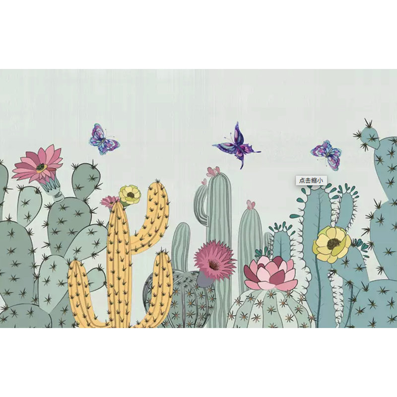Cactus Floral Watercolor Drawing Removable Textured Wallpaper, 150" W x 98" L