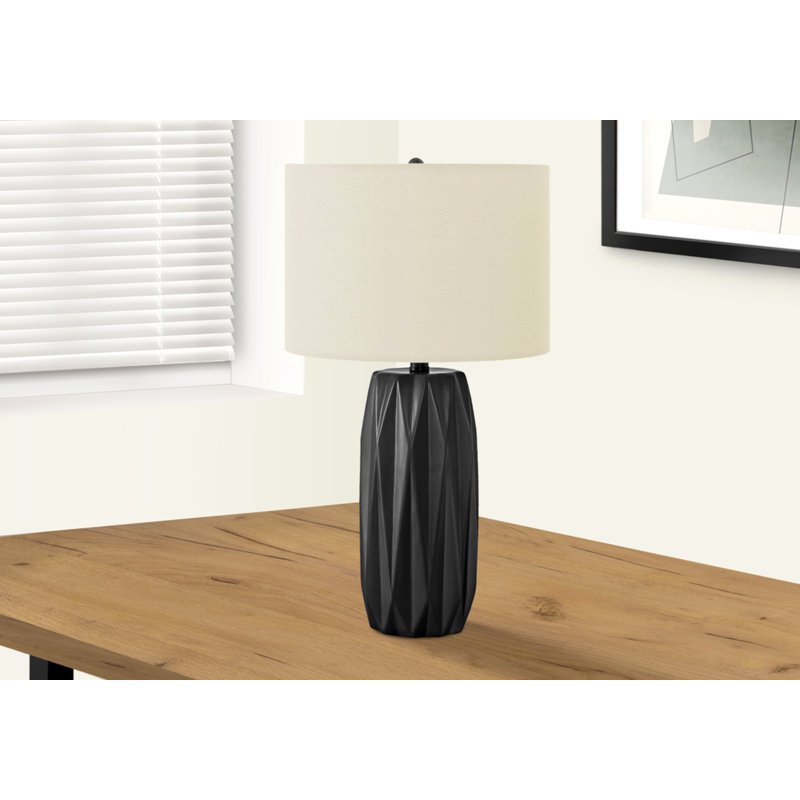 Lighting, H 25 po, lampe de table, céramique noire, abat-jour ivoire / crème, contemporain