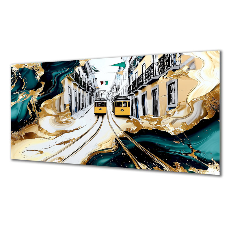 Emerald Lisbon Streets In Portugal II - Portugal, impression sur métal, H 28 po x l 60 po