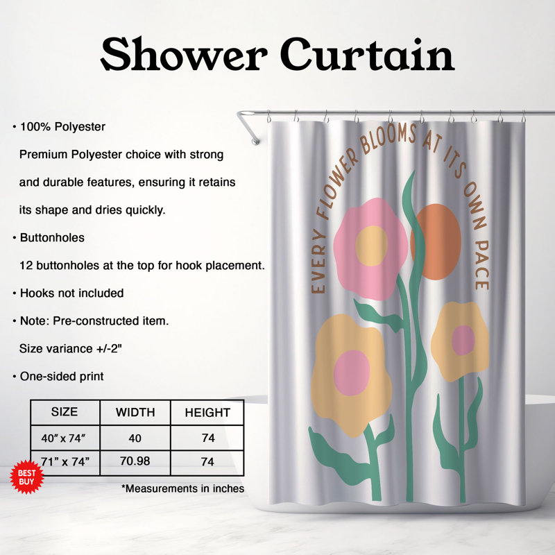 Rideau de douche 1 pièce Gentle Petals, H 74 po x l 40 po