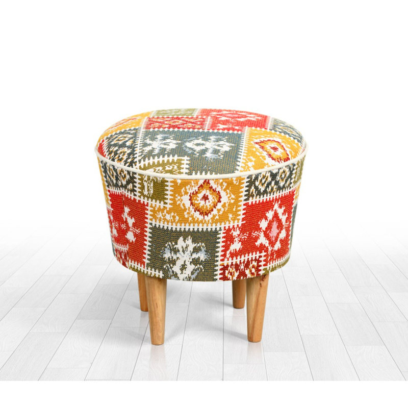 Centertown 42cm Wide Round Ikat Footstool Ottoman
