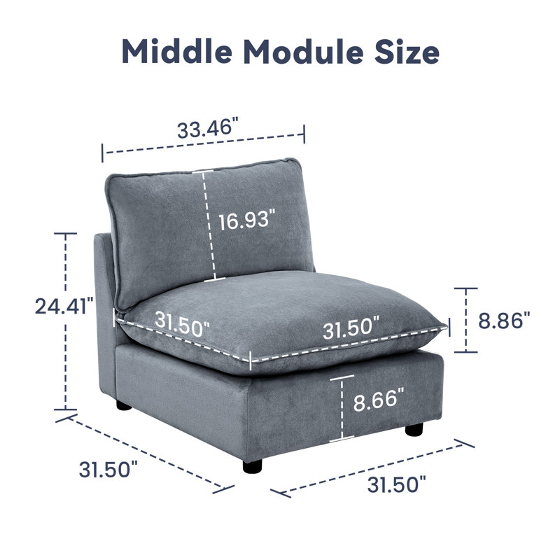 31.5" Heffernan Accent Chair Modular Sectional Sofa, Blue Chenille
