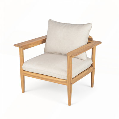 Jessenia Outdoor Acacia Wood Lounge Chair With Cushions