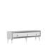 Meuble télé moderne, blanc et argent, 70,9 po x 17,6 po x 11,6 po | 100% panneau de particules enduit de mélamine, épaisseur: 0,7 pouce | Design élégant pour le salon et les espaces de divertissement, durable et élégant-1823984685