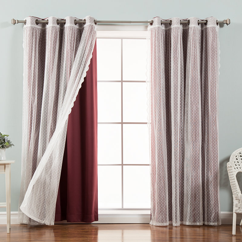 Tulle Polyester Room Darkening Curtain Panels, Burgundy, 52" W x 84" L