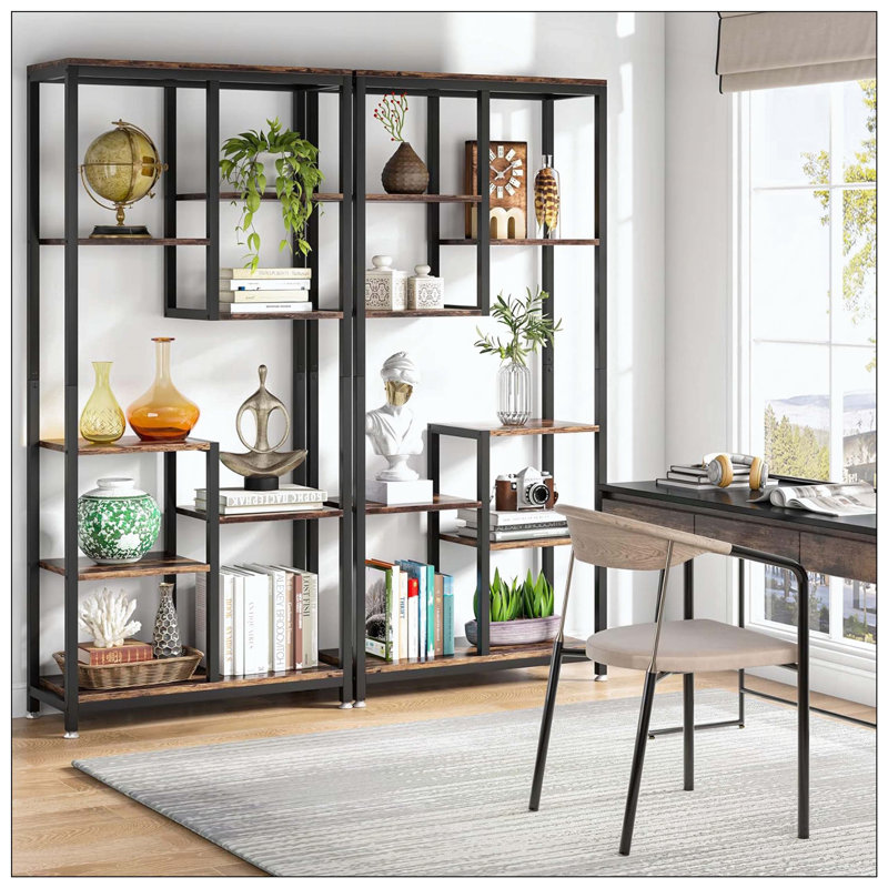 6-Tier Industrial Rustic Brown 8-Shelf Etagere Bookcase