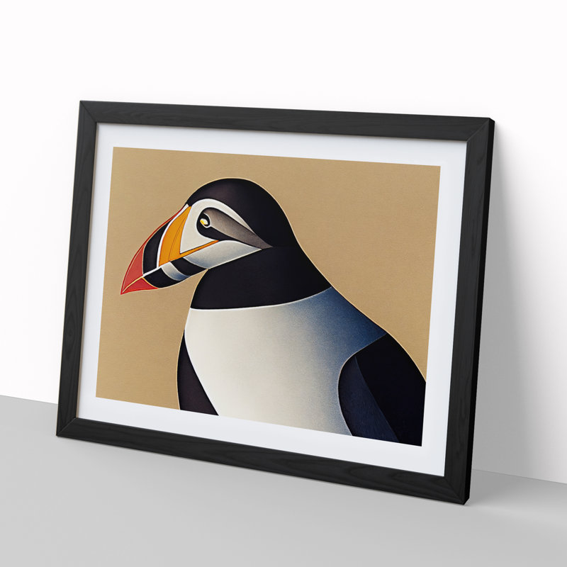 Breathtaking Puffin Bird - Single Picture Frame Print, 46cm H x 64cm W x 2cm D, Black Framed