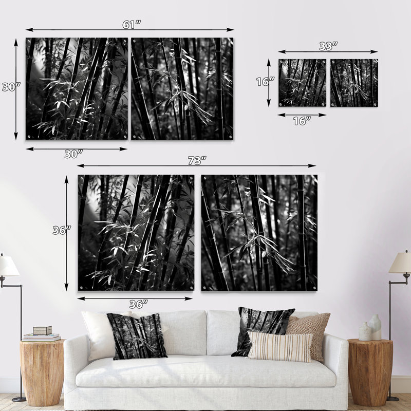 Monochrome Bamboo Forest - Bamboo Acrylic Wall Art Glass Set Of 2, 16" H x 33" W