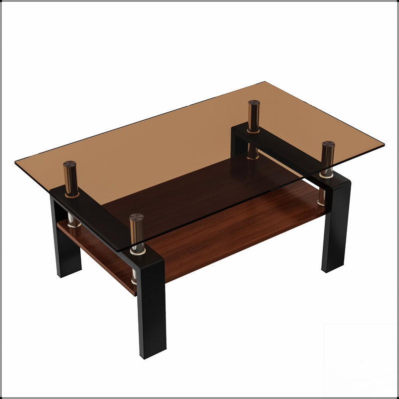 Table basse rectangulaire avec plateau en verre trempé et panneau de fibres à densité moyenne, parfaite pour les salons modernes et les décors élégants