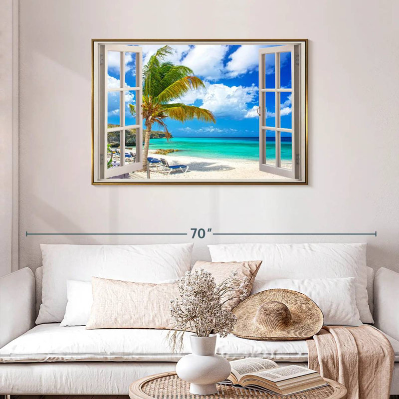 Scène de fenêtre, Cadre flottant doré, 43 po x 29 po