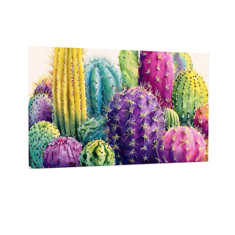 Plantes et fleurs, motif de cactus coloré, H 24 po x l 36 po