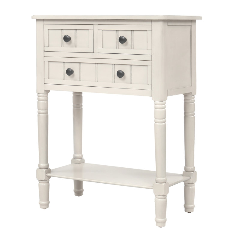 Narrow Console Table, Slim Sofa Table With Three Storage Drawers And Bottom Shelf (Ivory White), Ivory White
