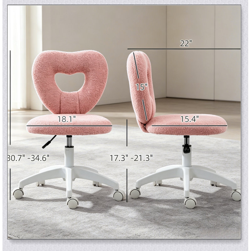 Chaise de bureau pivotante mignonne avec dossier en forme de cœur, chaise de coiffeuse pivotante sans accoudoirs pour un confort et un style impeccables
