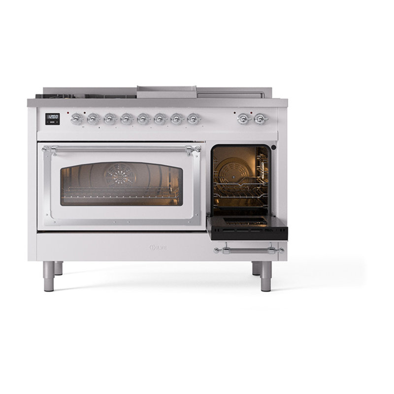 ILVE Nostalgie II Noblesse 48 inch Dual Fuel Range, Chrome, Liquid Propane