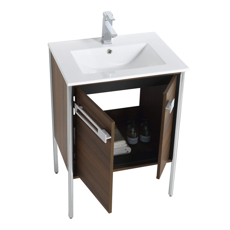 Meuble-lavabo simple 24 po, Chrome poli, Noyer ébène