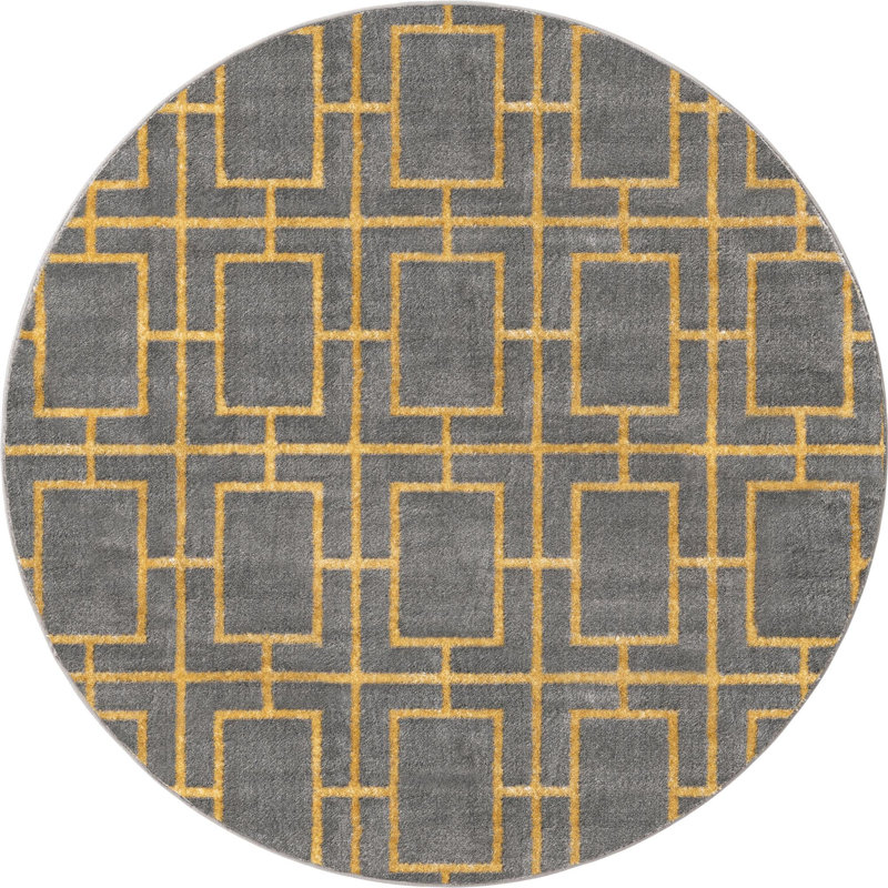 Glam Geometric Gray/Gold Area Rug, Round 3'1"