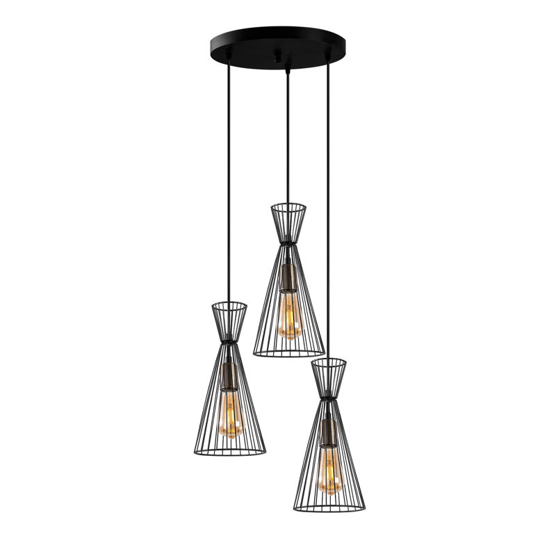 Luminaire suspendu conique à 3 lumières, Noir