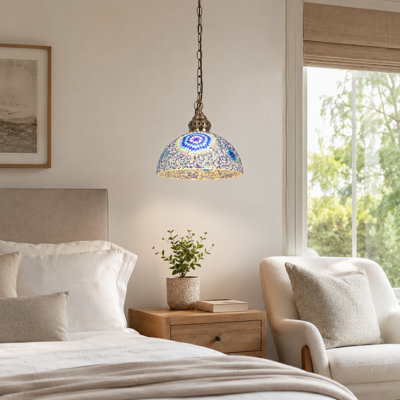 Luminaire suspendu simple en verre bleu étoilé avec chaîne réglable et ampoules chaudes